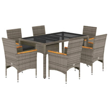 7-delige Tuinset met kussens poly rattan en glas grijs