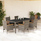7-piece Garden Dining Set with Cushions Poly Rattan and Glass Grey