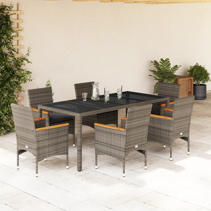 7-delige Tuinset met kussens poly rattan en glas grijs