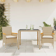 Tuinset 3-delig poly rattan glas beige met kussens