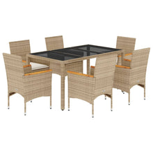 7-delige Tuinset met kussens poly rattan en glas beige