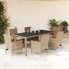 7-delige Tuinset met kussens poly rattan en glas beige