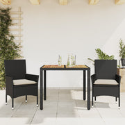 Tuinset 3-delig poly rattan acaciahout zwart