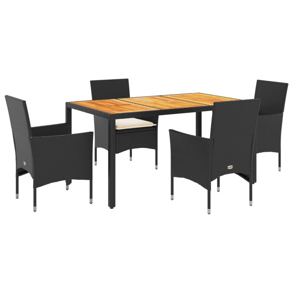 5-delige Tuinset met kussens poly rattan en acaciahout zwart