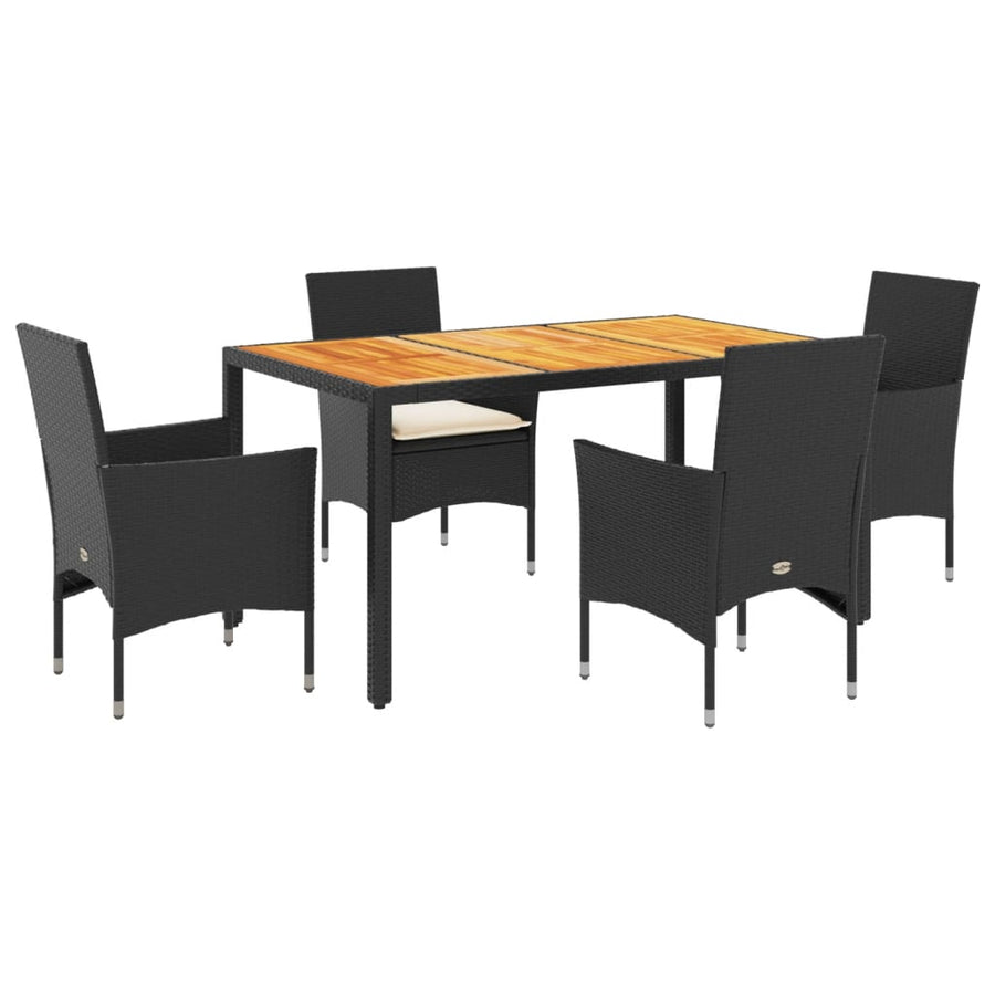 5-delige Tuinset met kussens poly rattan en acaciahout zwart