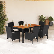 Tuinset 7-delig poly rattan acaciahout zwart