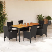 Tuinset 7-delig poly rattan acaciahout zwart