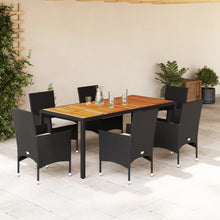 7-delige Tuinset met kussens poly rattan en acaciahout zwart