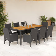 Tuinset 9-delig poly rattan acaciahout zwart