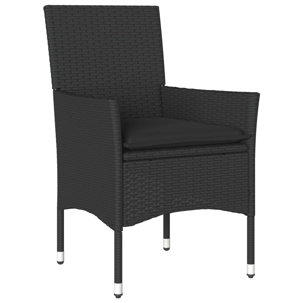 3-delige Tuinset met kussens poly rattan en acaciahout zwart