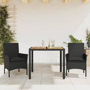 Tuinset 3-delig poly rattan acaciahout zwart