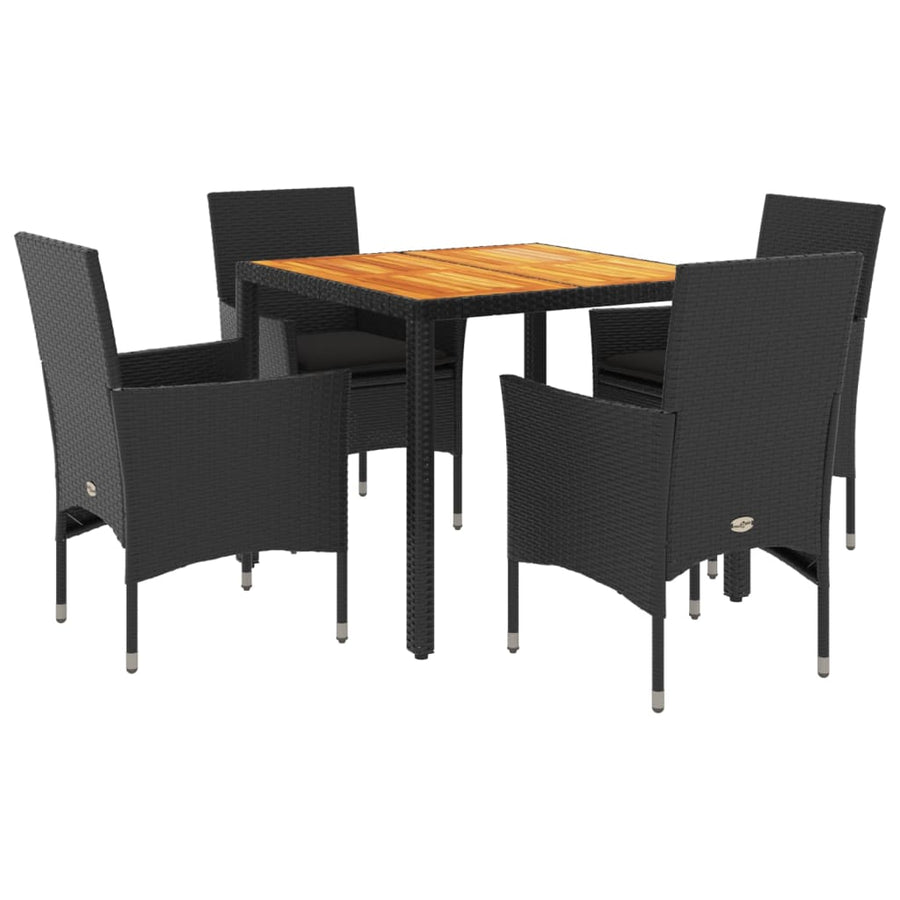 5-delige Loungeset met kussens poly rattan en acaciahout zwart
