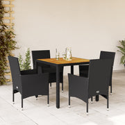 Loungeset 5-delig poly rattan acaciahout zwart