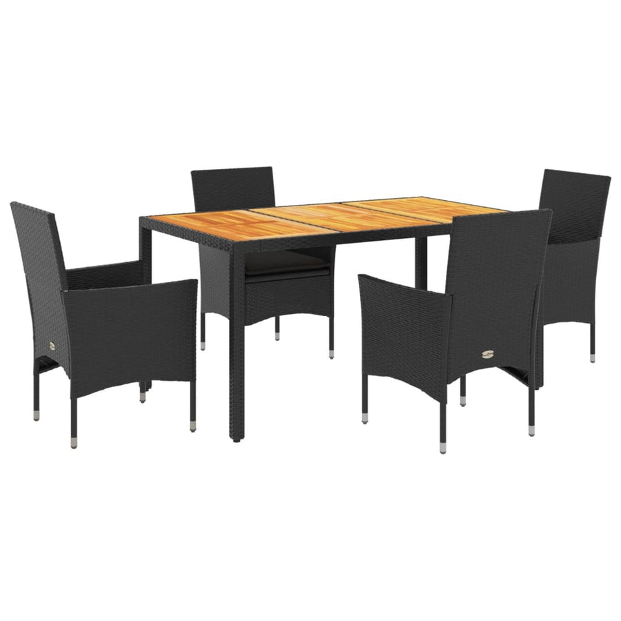 5-delige Loungeset met kussens poly rattan en acaciahout zwart