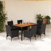 Tuinset 7-delig poly rattan acaciahout zwart
