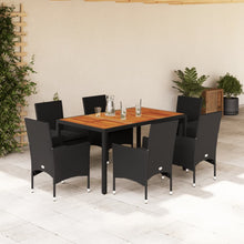 7-delige Tuinset met kussens poly rattan en acaciahout zwart