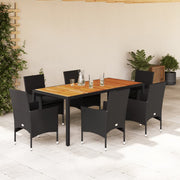 Tuinset 7-delig poly rattan acaciahout zwart