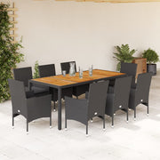 Tuinset 9-delig poly rattan acaciahout zwart