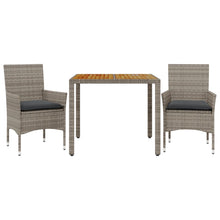 3-delige Tuinset met kussens poly rattan en acaciahout grijs