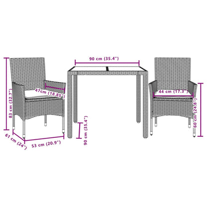3-delige Tuinset met kussens poly rattan en acaciahout grijs