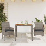 Tuinset 3-delig poly rattan acaciahout grijs