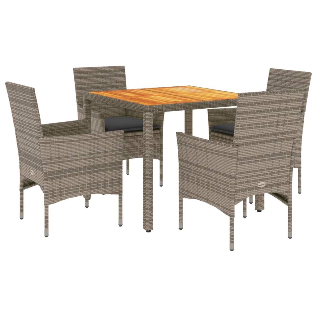 5-delige Loungeset met kussens poly rattan en acaciahout grijs