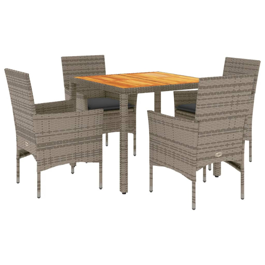 5-delige Loungeset met kussens poly rattan en acaciahout grijs