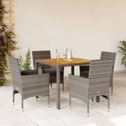 Loungeset 5-delig poly rattan acaciahout grijs