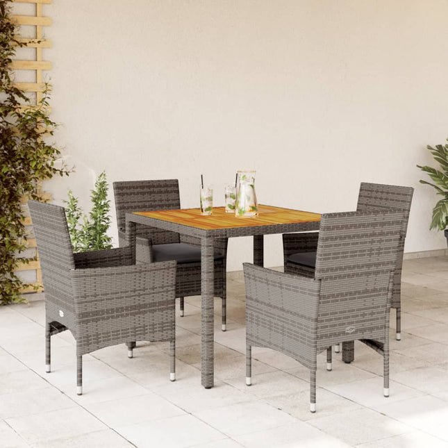 5-delige Loungeset met kussens poly rattan en acaciahout grijs