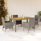 5-delige Loungeset met kussens poly rattan en acaciahout grijs