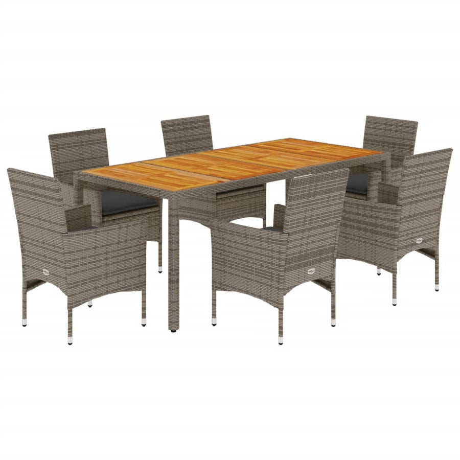 7-delige Tuinset met kussens poly rattan en acaciahout grijs