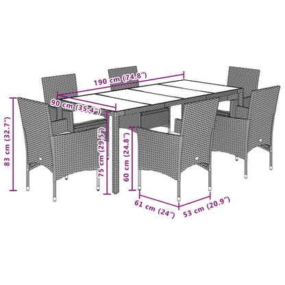 7-delige Tuinset met kussens poly rattan en acaciahout grijs