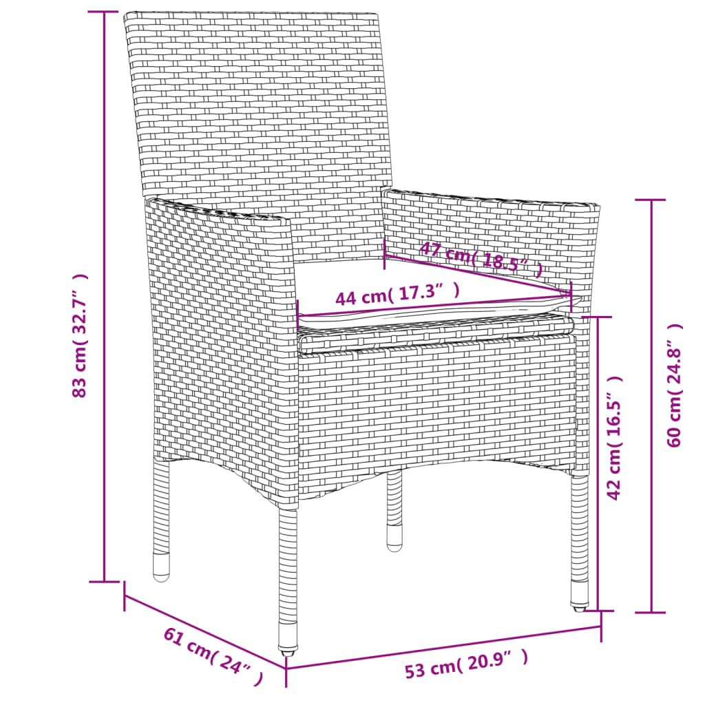 7-delige Tuinset met kussens poly rattan en acaciahout grijs