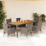 Tuinset 7-delig poly rattan acaciahout grijs