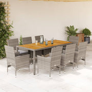 Tuinset 9-delig poly rattan acaciahout grijs