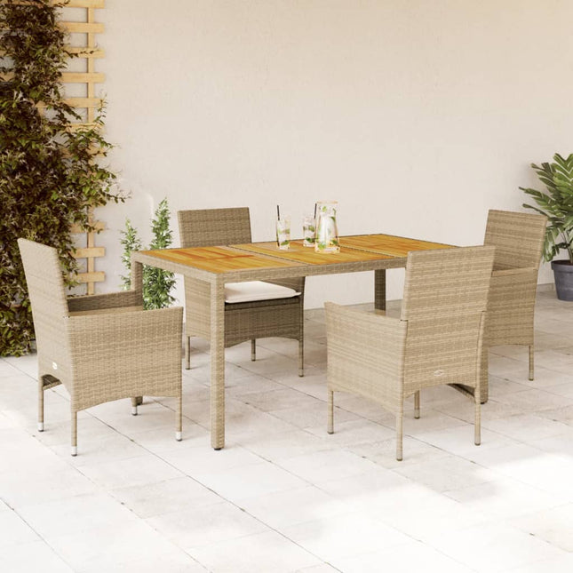 5-delige Tuinset met kussens poly rattan en acaciahout beige