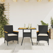 Tuinset 3-delig poly rattan acaciahout zwart