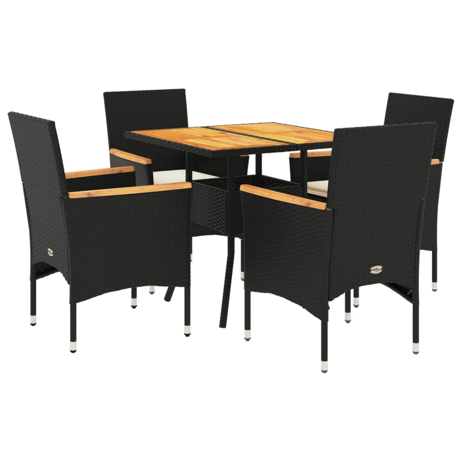 5-delige Loungeset met kussens poly rattan en acaciahout zwart