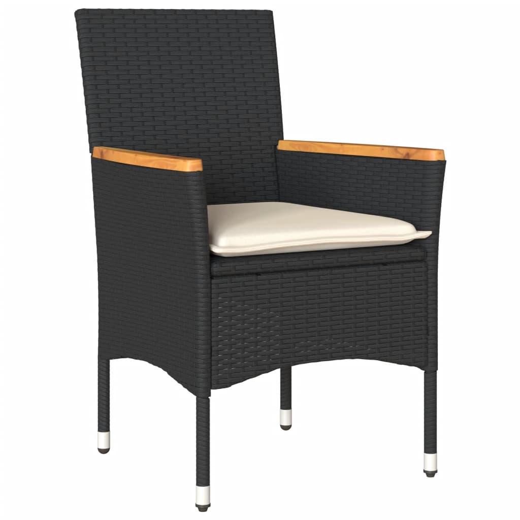 5-delige Loungeset met kussens poly rattan en acaciahout zwart