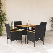 Loungeset 5-delig poly rattan acaciahout zwart