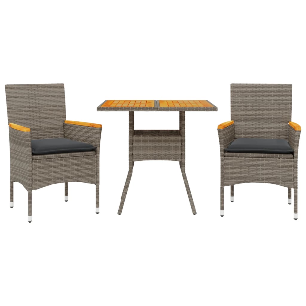 3-delige Tuinset met kussens poly rattan en acaciahout grijs