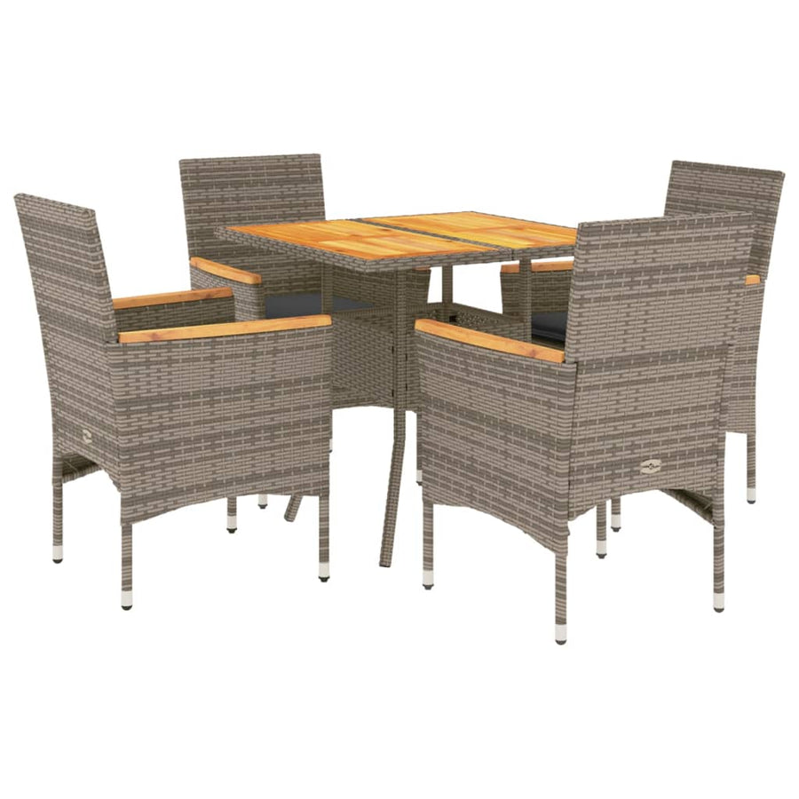 5-delige Loungeset met kussens poly rattan en acaciahout grijs