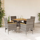 5-delige Loungeset met kussens poly rattan en acaciahout grijs