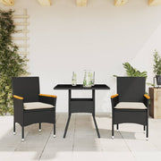 Tuinset 3-delig poly rattan zwart met glas
