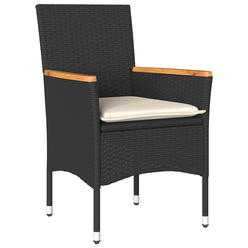 5-delige Tuinset met kussens poly rattan en glas zwart