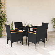 Tuinset 5-delig poly rattan zwart met kussens