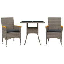 3-delige Tuinset met kussens poly rattan en glas grijs