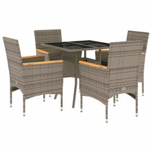 5-delige Tuinset met kussens poly rattan en glas grijs