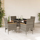 5-piece Garden Set with Cushions Poly Rattan and Glass Grey