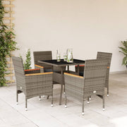 Tuinset 5-delig poly rattan grijs met glas en kussens